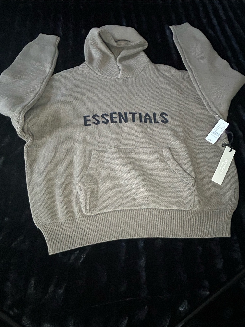 Essentials Taupe Knit Pullover Hoodie with Logo